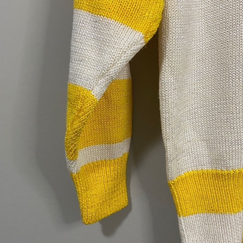 Nannell Vintage Cardigan Sweater Yellow White Stripe Nautical Anchor Buttons M - Picture 7 of 12